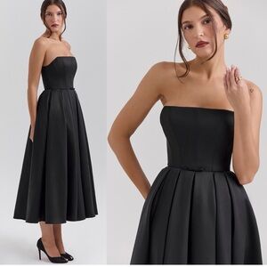 House of CB Contessa Black Strapless Midi Dress NWT